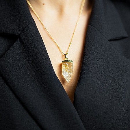 Colier cristale cu pandantiv varf Citrin, Savita, placat cu aur 18K, simbol al norocului si abundentei [3]