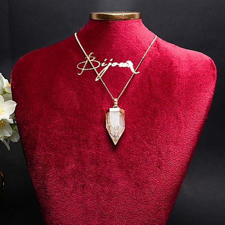 Galben - Colier cristale cu pandantiv varf Citrin, Savita, placat cu aur 18K, simbol al norocului si abundentei
