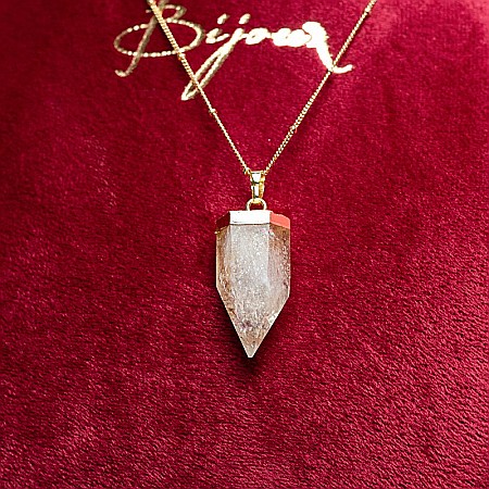 Colier cristale cu pandantiv varf Citrin, Savita, placat cu aur 18K, simbol al norocului si abundentei [9]