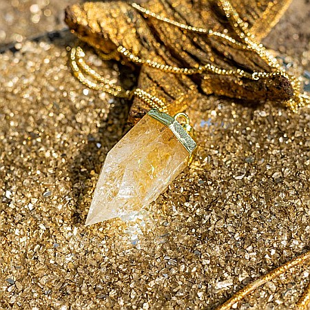 Colier cristale cu pandantiv varf Citrin, Savita, placat cu aur 18K, simbol al norocului si abundentei [6]