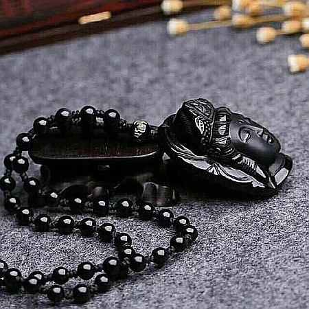 Colier cu Pandantiv Buddha din Obsidian Natural [2]
