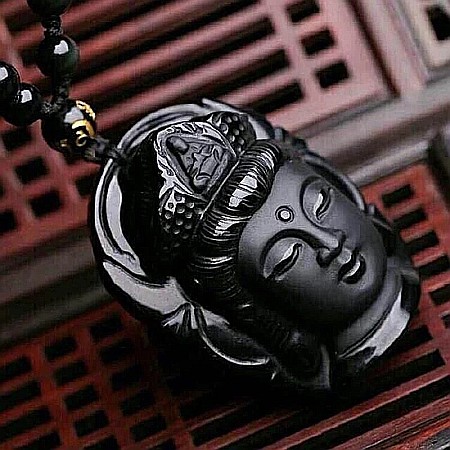 Bijuterii Obsidian - Colier cu Pandantiv Buddha din Obsidian Natural