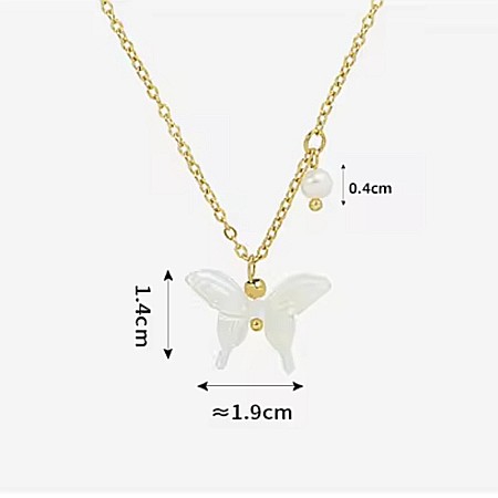 Colier cu pandantiv Fluture din sidef de perle din otel inoxidabil placat cu aur de 18K [3]