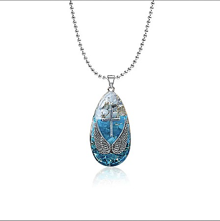 Colier cu pandantiv orgonic cu aripi de inger si cruce din cristale de apatit si cuart energetic [5]