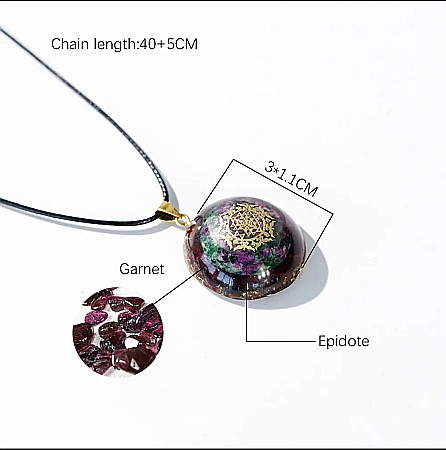 Colier cu pandantiv Orgonic Energetic cu cristale de epidot si granat pentru protectie si meditatie [3]