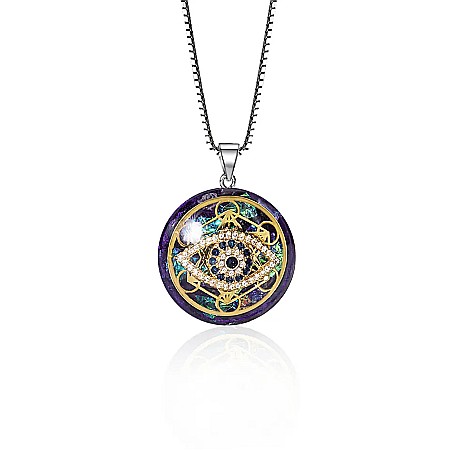 Colier cu pandantiv orgonit cu geometrie sacra Cubul lui Metatron si Ochi din Cupru cu pietre energetice Ametist [2]