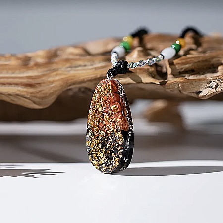 Colier cu pandantiv religios cruce egipteana Ankh din cristale de Obsidian, Jasp Rosu si Gold Stone cu snur reglabil [1]