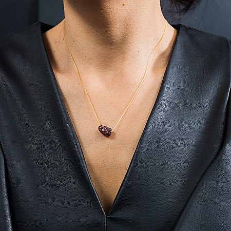 Colier delicat cu piatra naturala de Granat, Dara, placat cu aur de 18K [4]