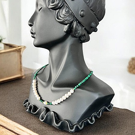 Colier din Perle de Cultura si Malachit natural Etienne cu inchidere din argint placat cu aur [1]