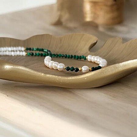 Colier din Perle de Cultura si Malachit natural Etienne cu inchidere din argint placat cu aur [3]