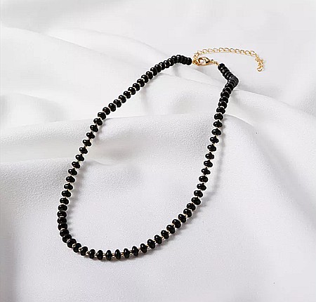 Colier din pietre semipretioase Agat Negru, Chocker Kamia cu inchizatoare din cupru, placat cu aur de 18K [7]