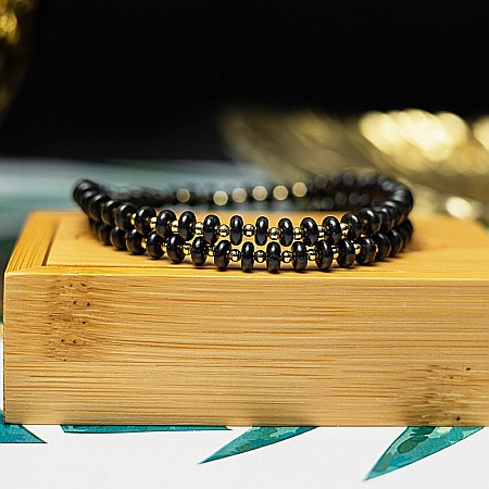 Colier din pietre semipretioase Agat Negru, Chocker Kamia cu inchizatoare din cupru, placat cu aur de 18K [9]