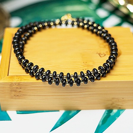 Colier din pietre semipretioase Agat Negru, Chocker Kamia cu inchizatoare din cupru, placat cu aur de 18K [3]