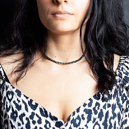 Colier din pietre semipretioase Agat Negru, Chocker Kamia cu inchizatoare din cupru, placat cu aur de 18K [1]