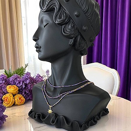 Colier elegant 3 straturi Safyia din Ametist cu Miyuki mov si argint placat cu aur [4]