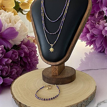 Colier elegant 3 straturi Safyia din Ametist cu Miyuki mov si argint placat cu aur [7]