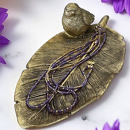 Colier elegant 3 straturi Safyia din Ametist cu Miyuki mov si argint placat cu aur [5]