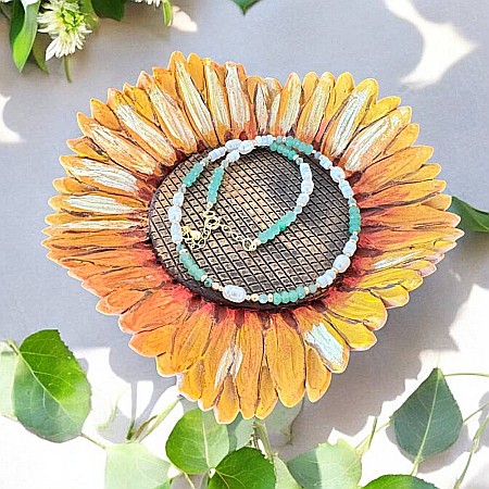 Colier elegant choker Lana din Jad verde si perle cu accesorii din argint placat cu aur [4]