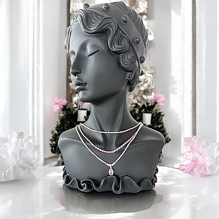 Colier handmade in 3 straturi roz Aziza cu Miyuki, turmalina si argint [6]