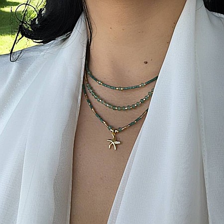 Colier handmade in 3 straturi verde Safyia cu Miyuki, Jad Verde si argint [3]