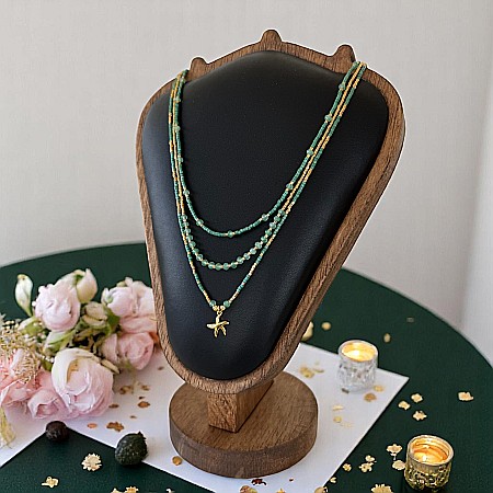 Colier handmade in 3 straturi verde Safyia cu Miyuki, Jad Verde si argint [1]