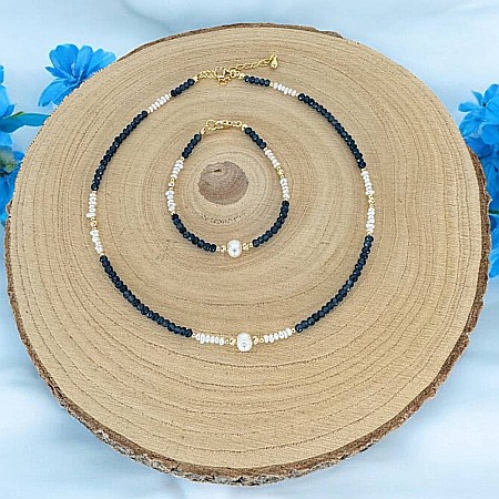 Colier handmade Indira din safir si perle naturale cu argint placat cu aur [6]