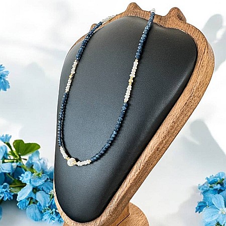 Colier handmade Indira din safir si perle naturale cu argint placat cu aur [1]