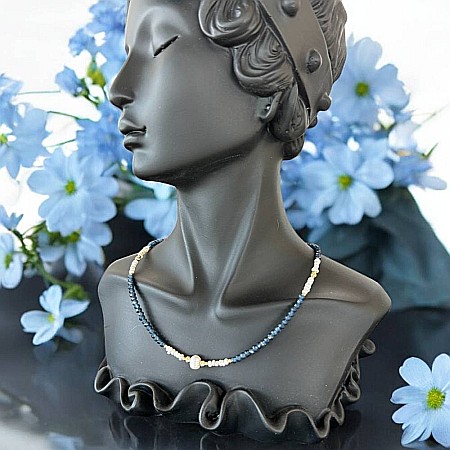 Colier handmade Indira din safir si perle naturale cu argint placat cu aur [4]