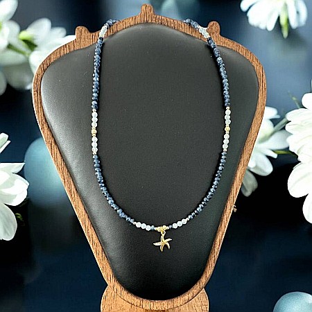 Lanturi / Coliere - Colier handmade Leilani din Safir si Acvamarin cu argint placat cu aur