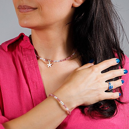 Colier Harini din cristale de Turmalina Roz si Morganit cu charm Steluta de Mare, din argint 925 [7]