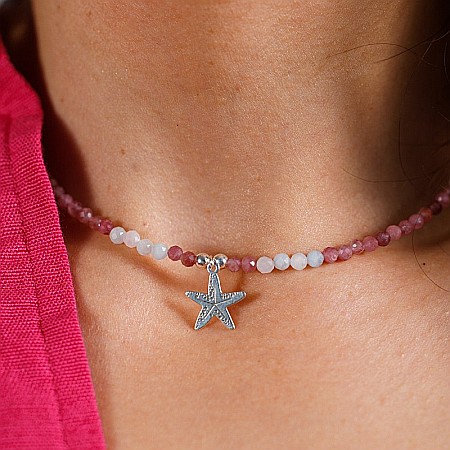 Colier Harini din cristale de Turmalina Roz si Morganit cu charm Steluta de Mare, din argint 925 [1]