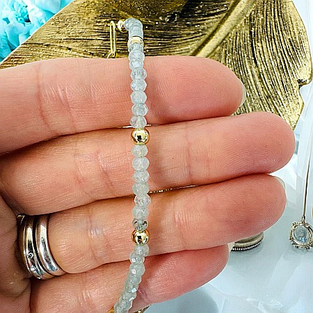 Colier lariat cu piatra naturala calcedonie albastra in forma de lacrima placat cu aur [7]