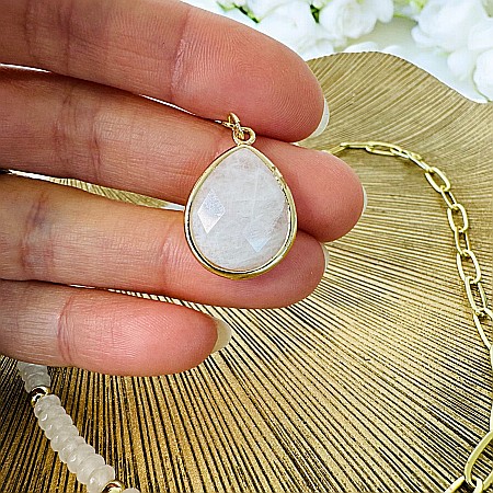 Colier lariat Kira cu piatra lunii in forma de lacrima placat cu aur [9]