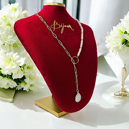 Colier lariat Kira cu piatra lunii in forma de lacrima placat cu aur [5]