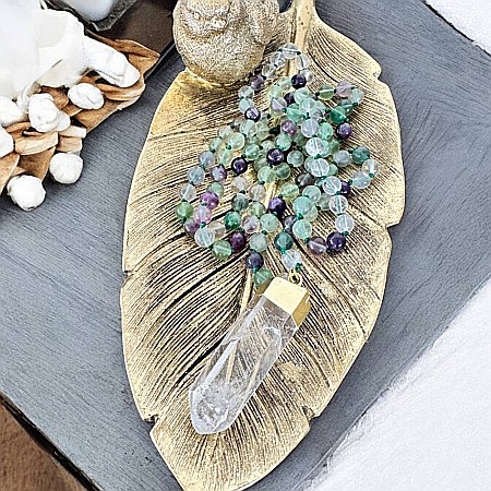 Colier Mala 108 margele din cristale de Fluorit si Cuart cu Varf de Cristal de Stanca [6]