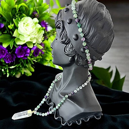 Colier Mala 108 margele din cristale de Fluorit si Cuart cu Varf de Cristal de Stanca [1]