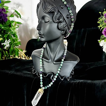 Colier Mala 108 margele din cristale de Fluorit si Cuart cu Varf de Cristal de Stanca [7]