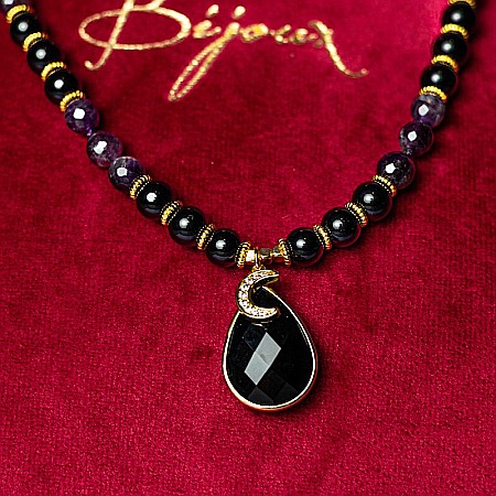 Colier Mantra Mala Kiaan, cu 108 margele Mala, pietre semipretioase de Ametist si Onix [8]