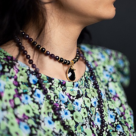 Colier Mantra Mala Kiaan, cu 108 margele Mala, pietre semipretioase de Ametist si Onix [12]