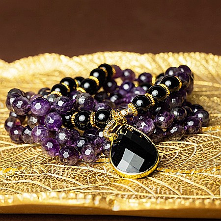 Colier Mantra Mala Kiaan, cu 108 margele Mala, pietre semipretioase de Ametist si Onix [2]