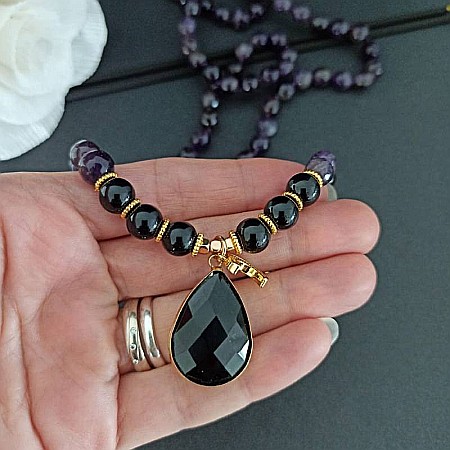 Colier Mantra Mala Kiaan, cu 108 margele Mala, pietre semipretioase de Ametist si Onix [5]