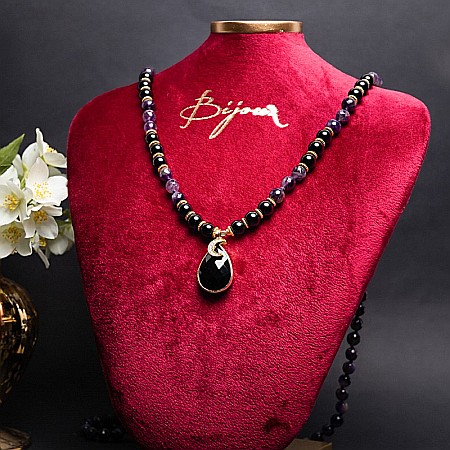 Colier Mantra Mala Kiaan, cu 108 margele Mala, pietre semipretioase de Ametist si Onix [10]