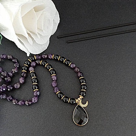 Colier Mantra Mala Kiaan, cu 108 margele Mala, pietre semipretioase de Ametist si Onix [7]