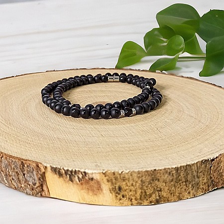Colier margele barbati Amadi din Agat Negru si Onix cu accesorii din inox si inchidere magnetica [7]