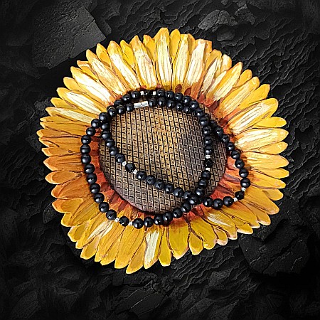 Colier margele barbati Amadi din Agat Negru si Onix cu accesorii din inox si inchidere magnetica [4]