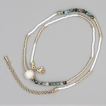 Colier margele Miyuki si Turcoaz African Enlai, placat cu aur [2]