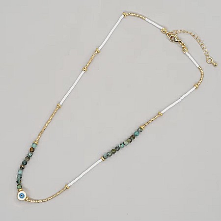Colier margele Miyuki si Turcoaz African Enlai, cu Evil Eye, placat cu aur [2]