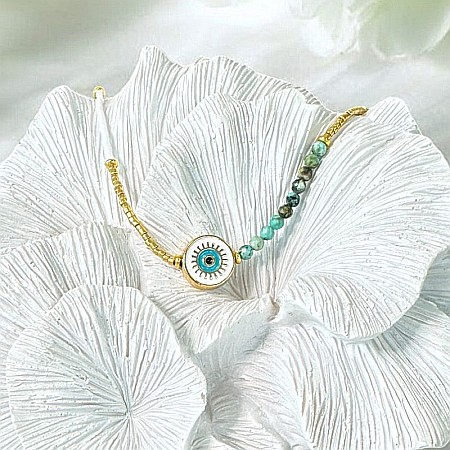 Colier margele Miyuki si Turcoaz African Enlai, cu Evil Eye, placat cu aur [1]