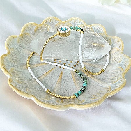 Colier margele Miyuki si Turcoaz African Enlai, cu Evil Eye, placat cu aur [5]