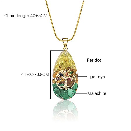 Colier orgonit cu pandantiv Arborele Vietii pentru meditatie, Reiki, Yoga din cristale de peridot, ochi de tigru si malachit [4]